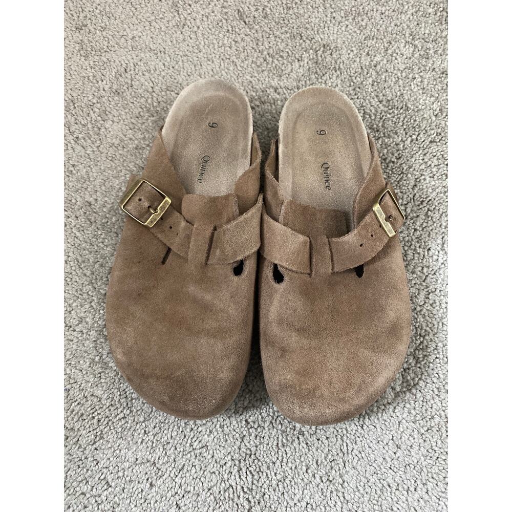 Quince Water Repellent Suede Clog Mules Taupe Comfort Shoes Women’s Size 9